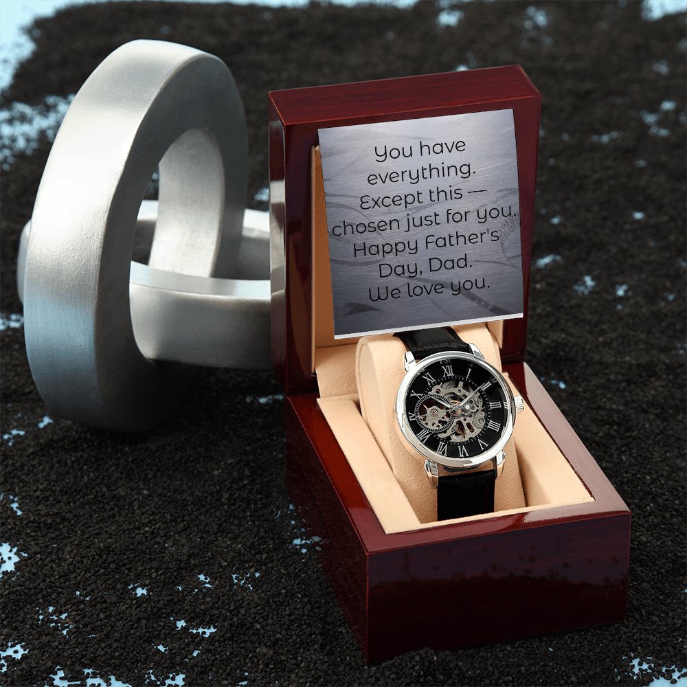 Skeleton watch side profile men's gift