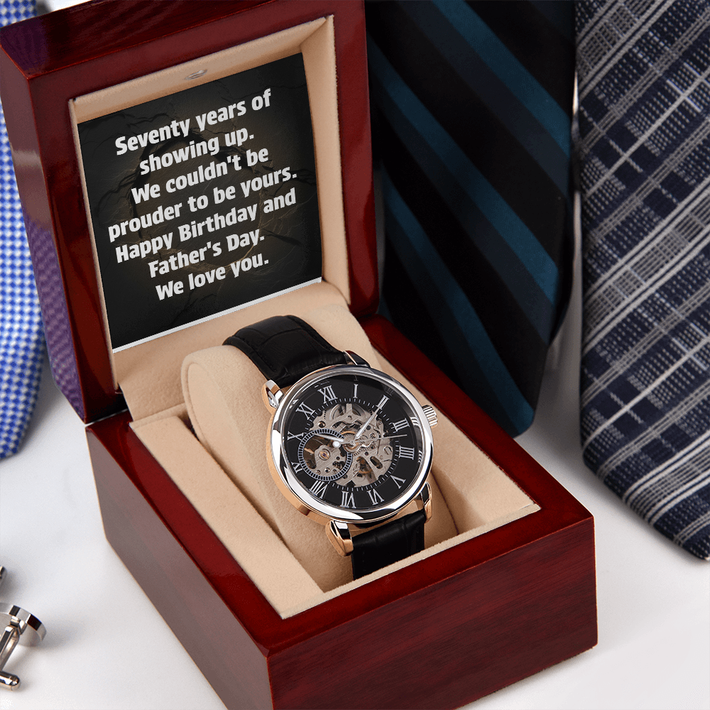 Skeleton watch leather strap detail grandpa gift