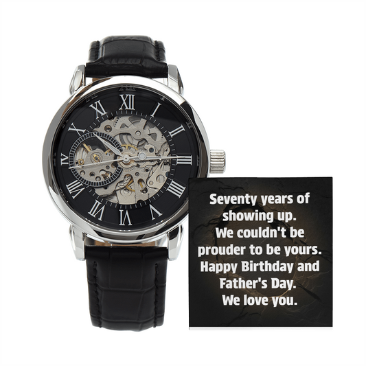 Men's openwork skeleton watch for grandpa 70th birthday Father's Day gift