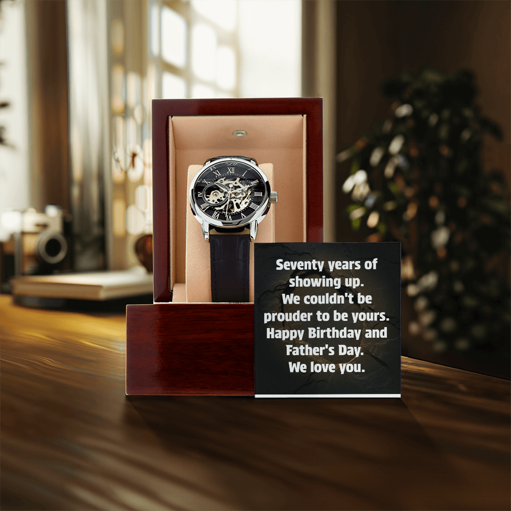 Automatic skeleton watch for grandpa in luxury gift box