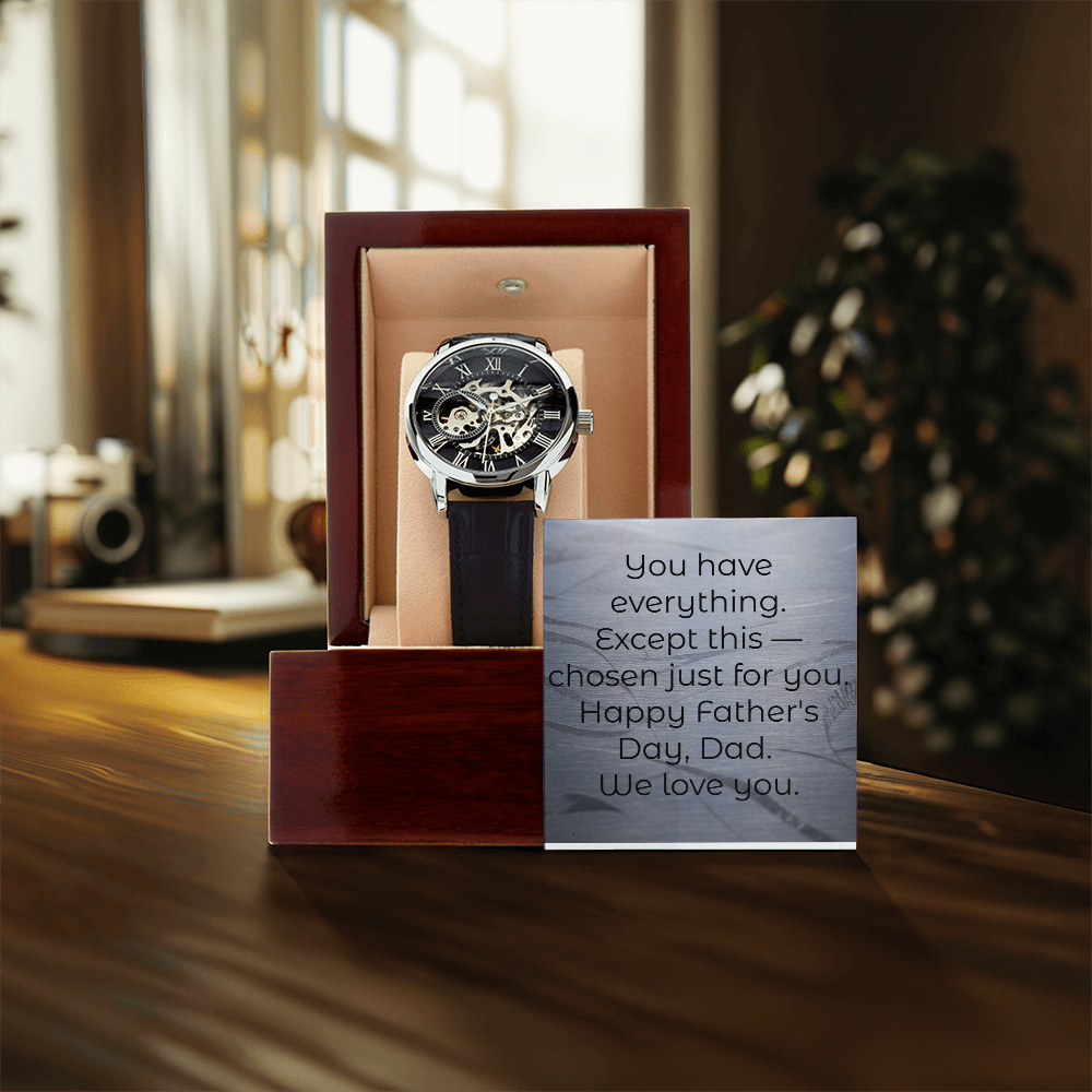 Automatic skeleton watch in mahogany luxury box