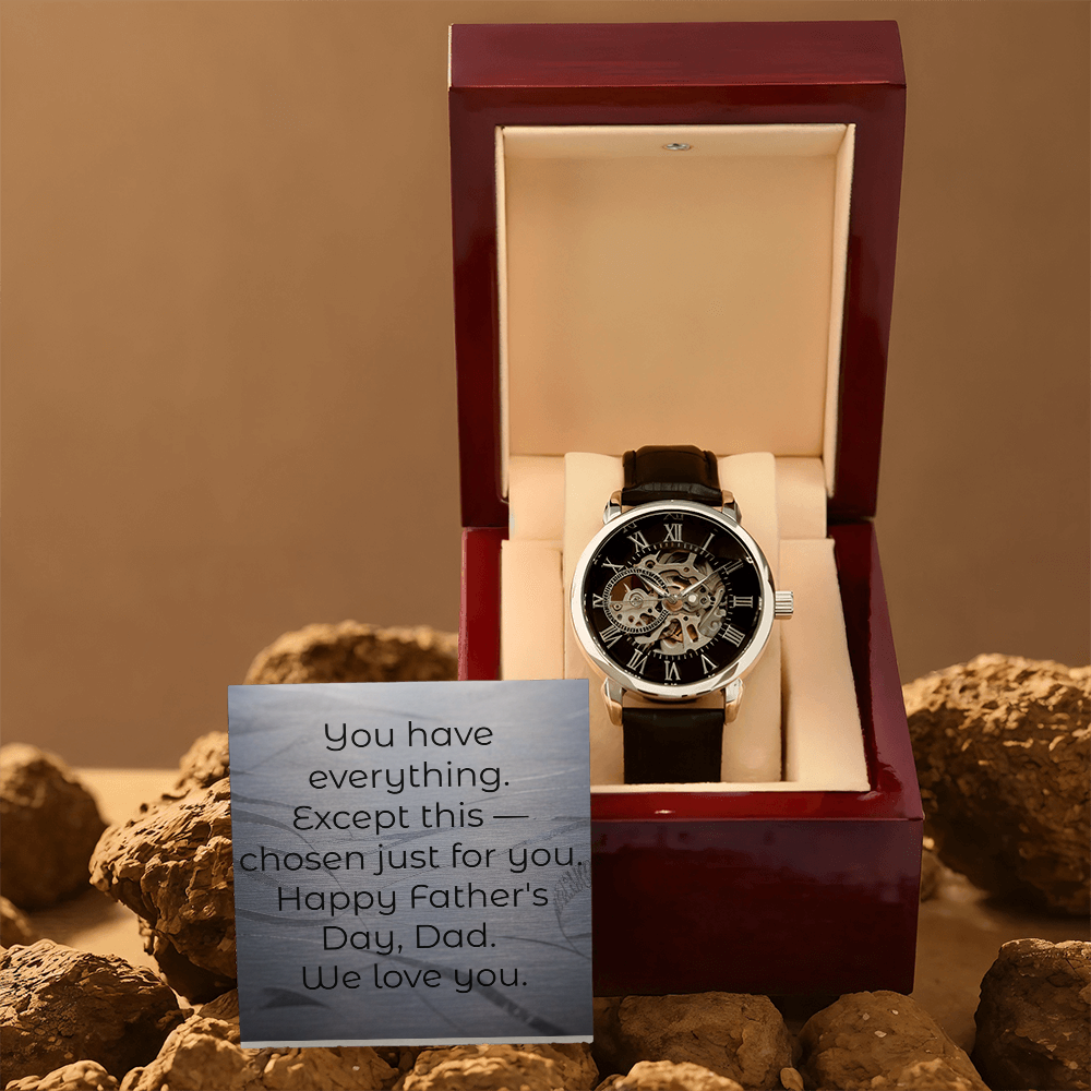 Openwork watch dial close up leather strap