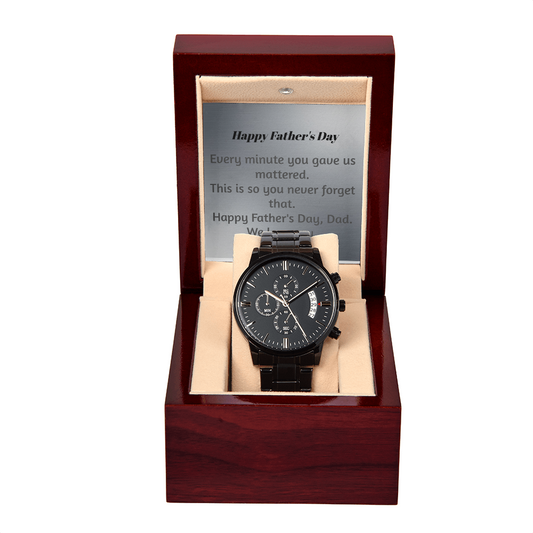 Black chronograph watch for dad — last minute Father's Day gift