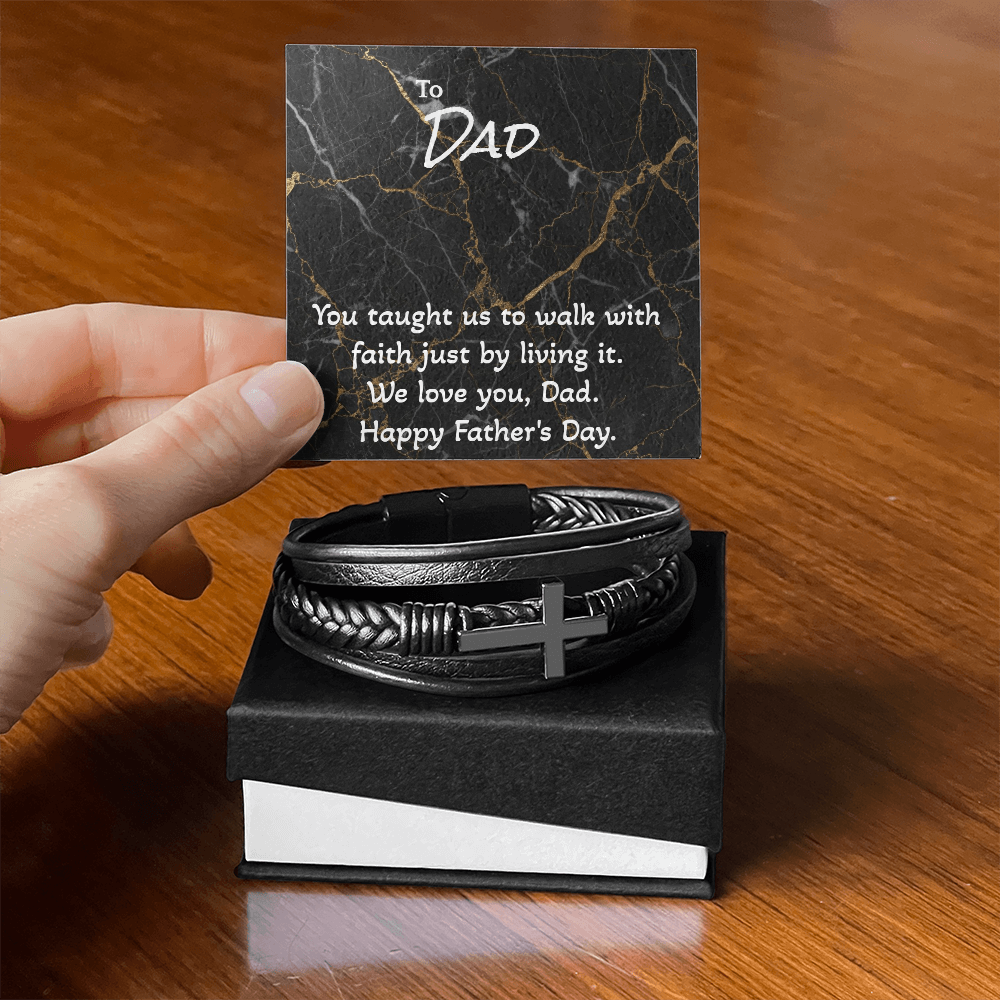 Men’s Cross Leather Bracelet for Dad — Faith-Based Father’s Day Gift