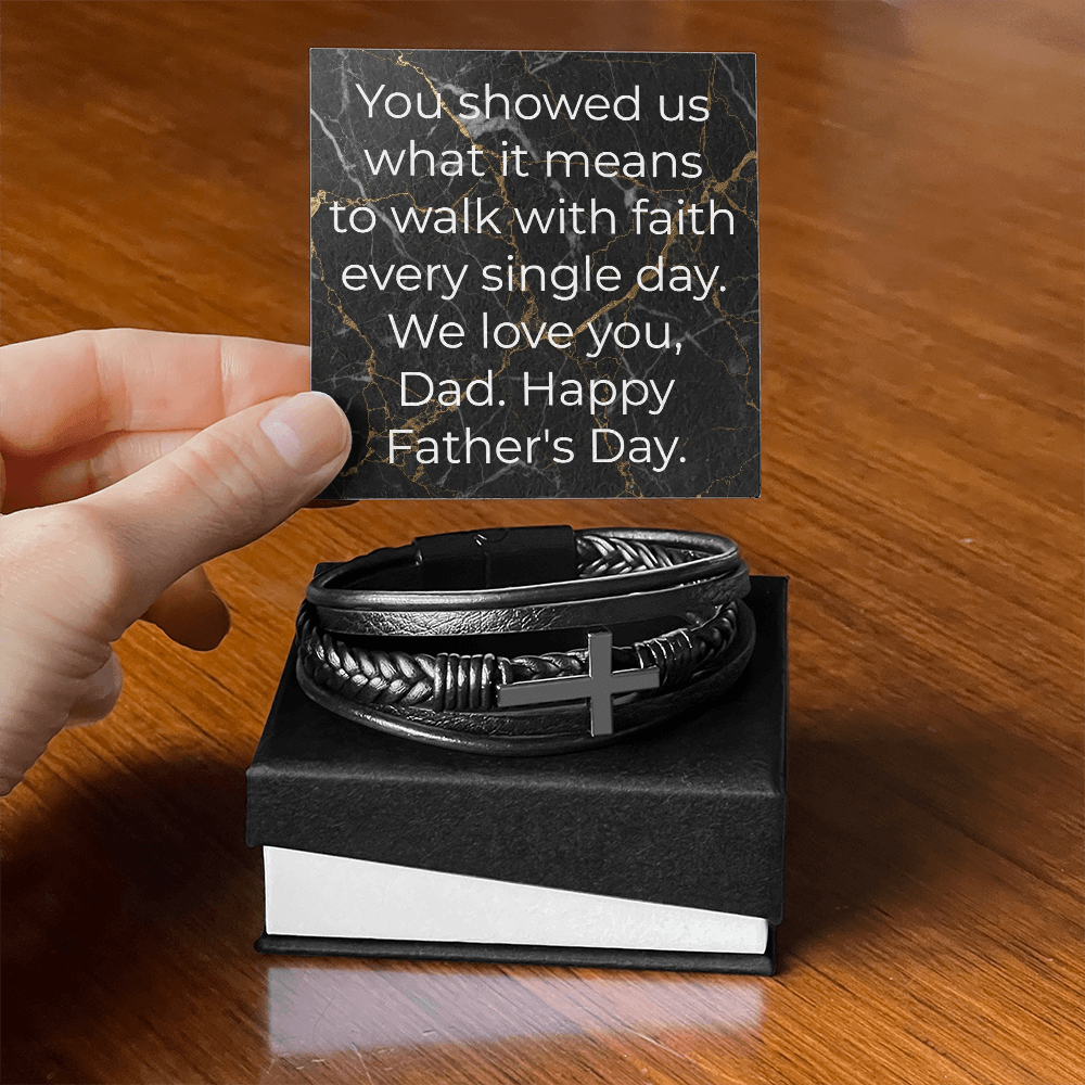 Men's cross vegan leather bracelet in gift box