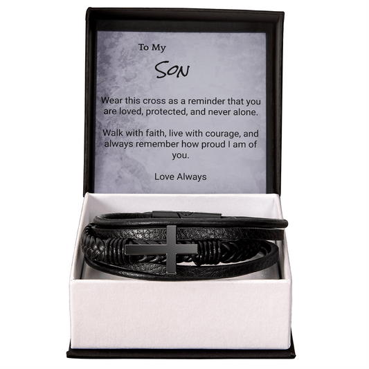 Men’s Cross Leather Bracelet for Son — Meaningful Faith Gift from Mom