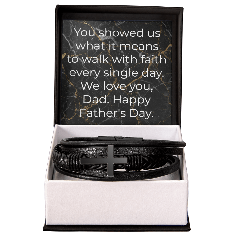 Cross leather bracelet for dad — Christian Father's Day gift from family
