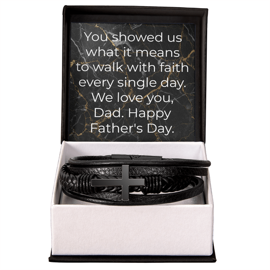 Cross leather bracelet for dad — Christian Father's Day gift from family