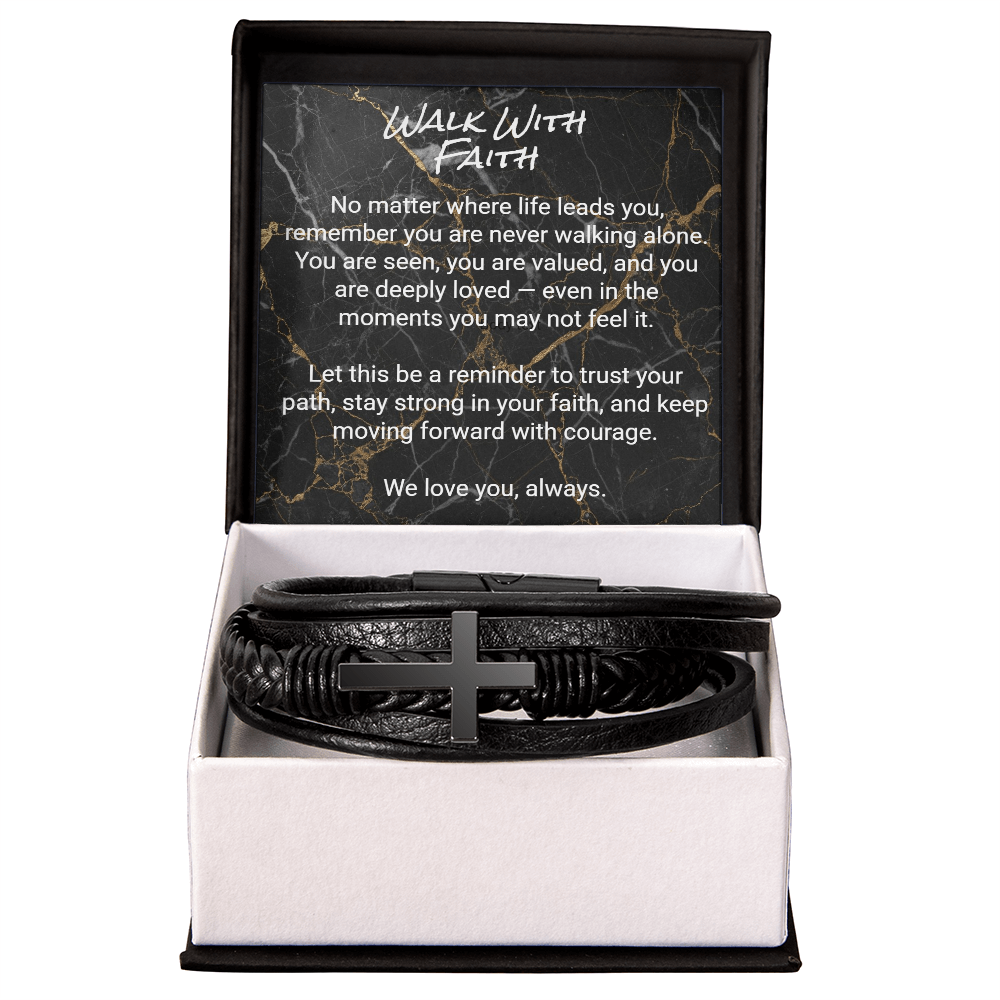 Men’s Cross Leather Bracelet for Son — Meaningful Faith Gift from Mom or Grandparents