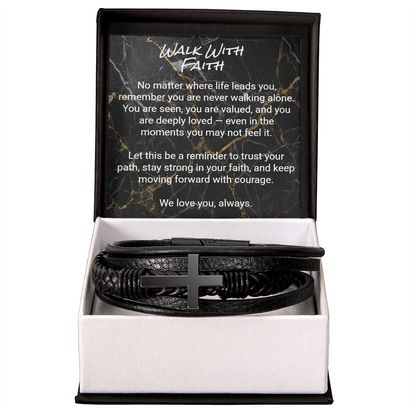 Men’s Cross Leather Bracelet for Son — Meaningful Faith Gift from Mom or Grandparents