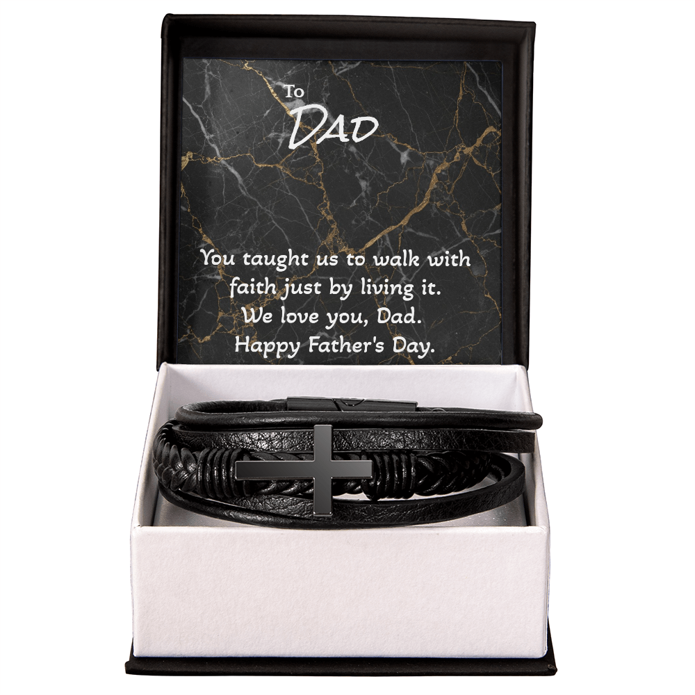 Men’s Cross Leather Bracelet for Dad — Faith-Based Father’s Day Gift
