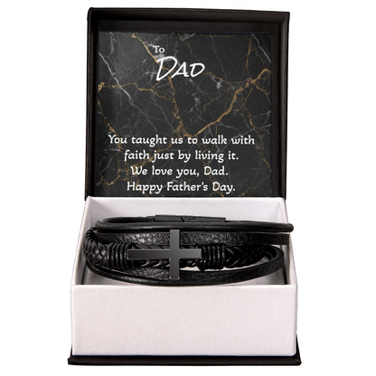 Men’s Cross Leather Bracelet for Dad — Faith-Based Father’s Day Gift