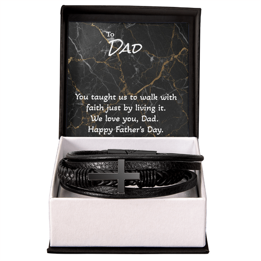 Men’s Cross Leather Bracelet for Dad — Faith-Based Father’s Day Gift