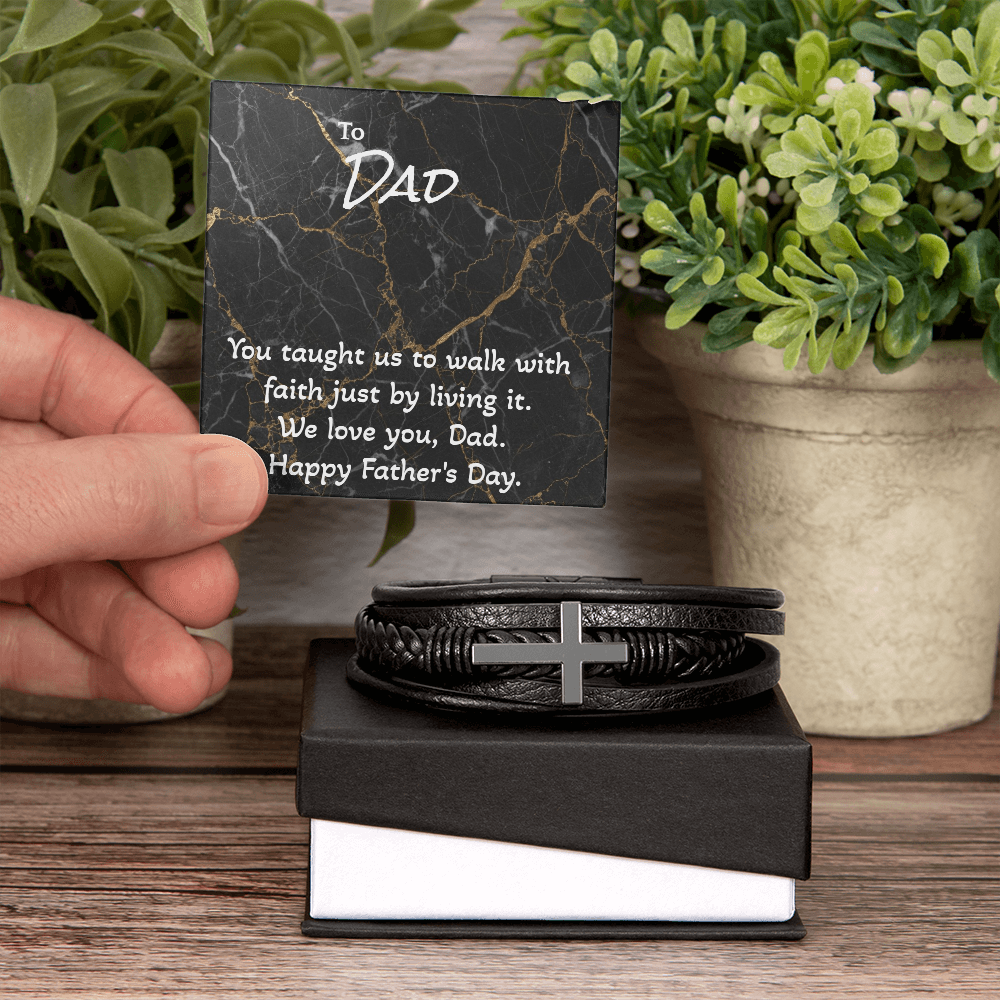 Men’s Cross Leather Bracelet for Dad — Faith-Based Father’s Day Gift