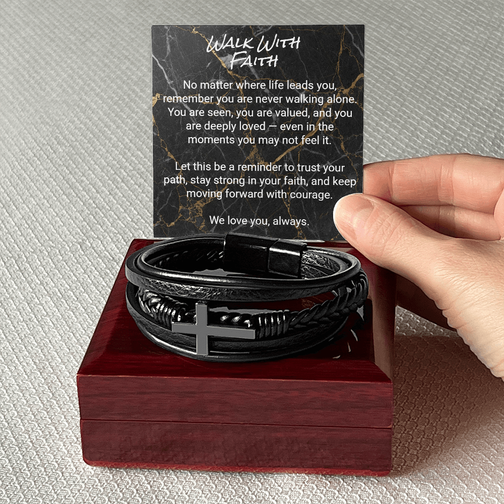 Men’s Cross Leather Bracelet for Son — Meaningful Faith Gift from Mom or Grandparents