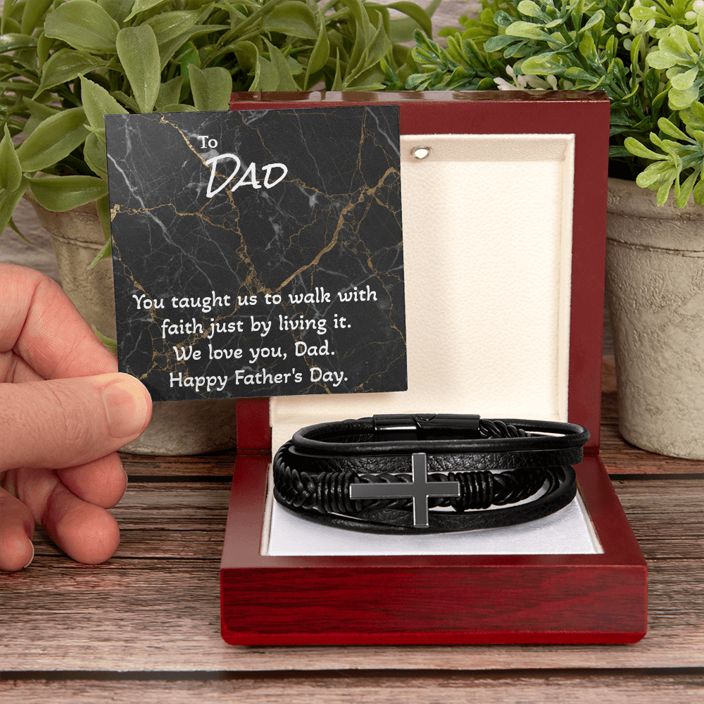 Men’s Cross Leather Bracelet for Dad — Faith-Based Father’s Day Gift