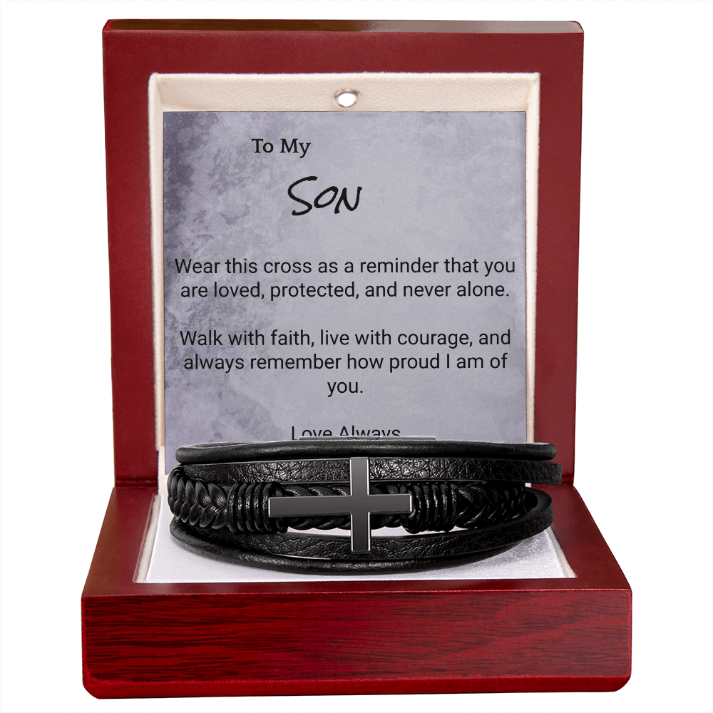 Men’s Cross Leather Bracelet for Son — Meaningful Faith Gift from Mom