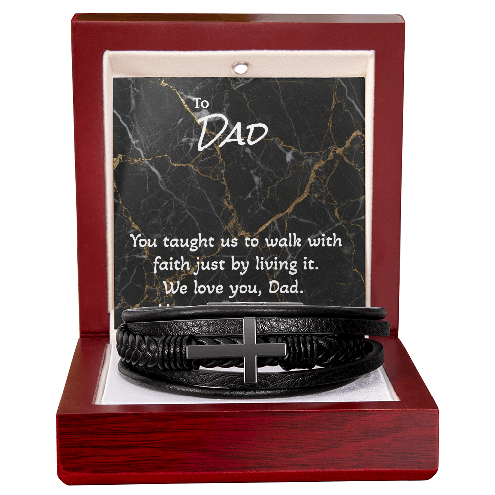 Men’s Cross Leather Bracelet for Dad — Faith-Based Father’s Day Gift