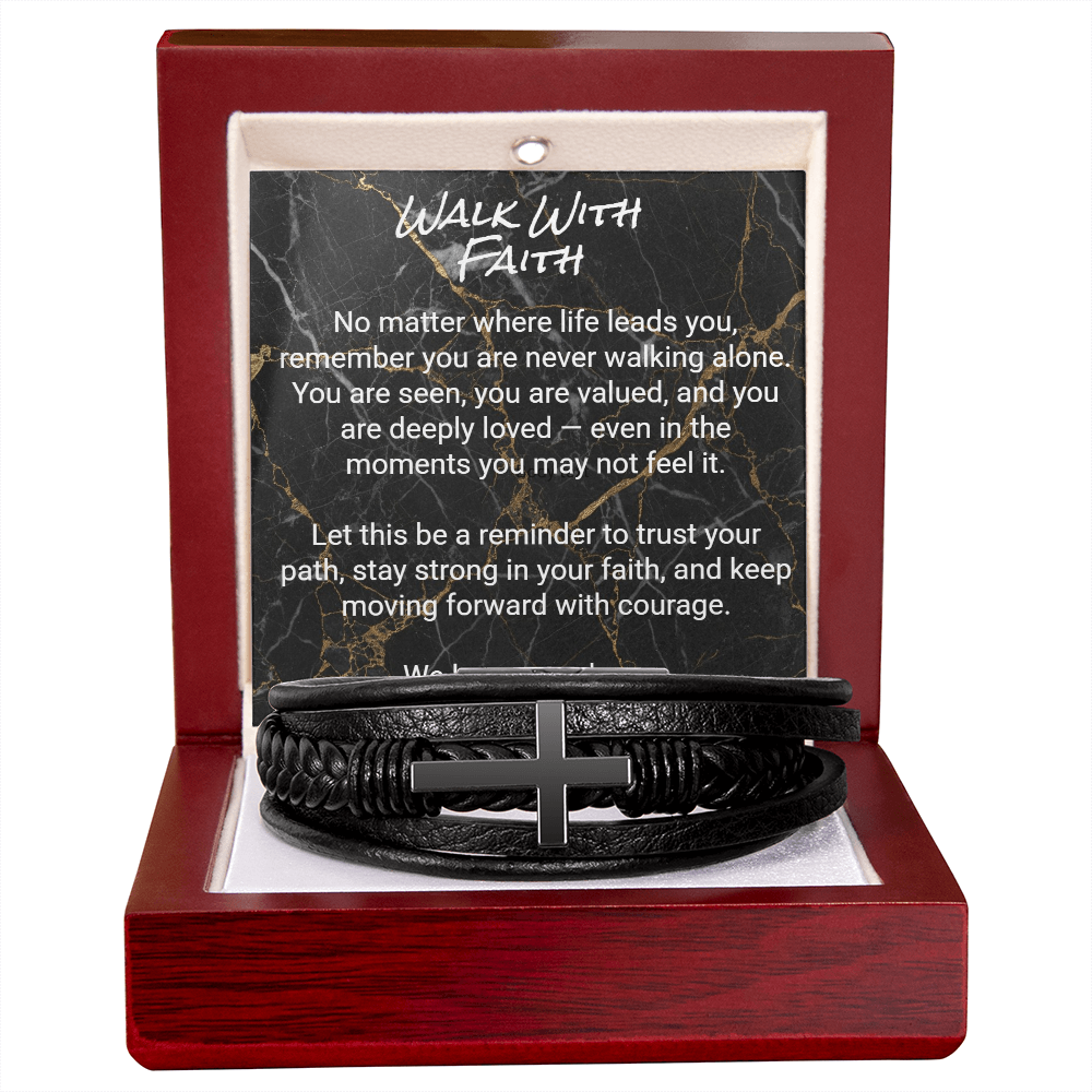 Men’s Cross Leather Bracelet for Son — Meaningful Faith Gift from Mom or Grandparents