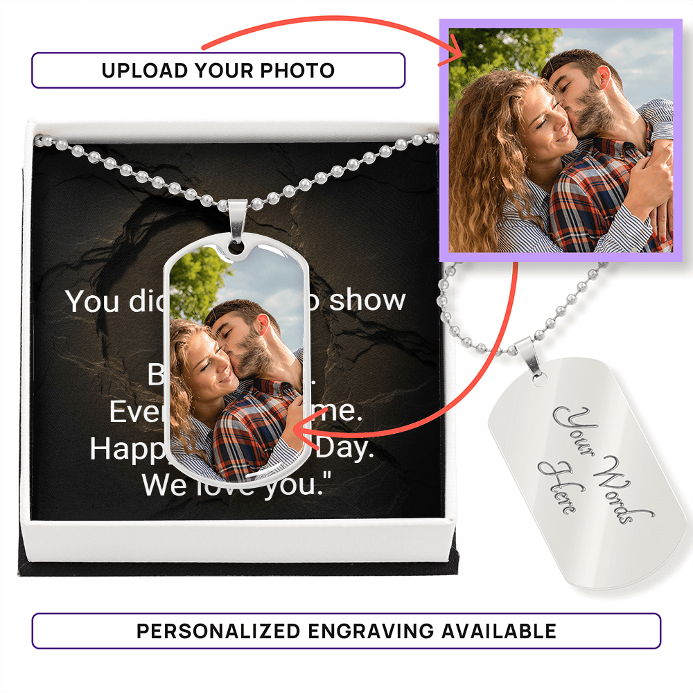 Personalised dog tag necklace stepdad gift in gift box