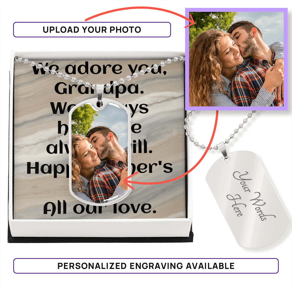 Personalised dog tag necklace grandpa in gift box