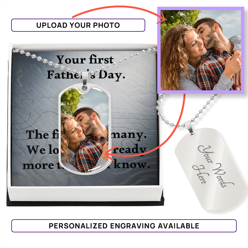 First Father's Day dog tag necklace in gift box