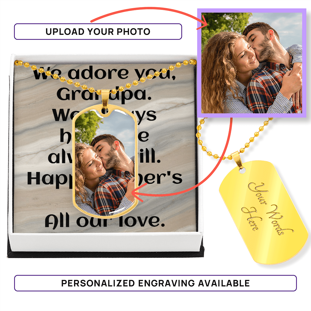 Gold finish dog tag necklace from grandkids